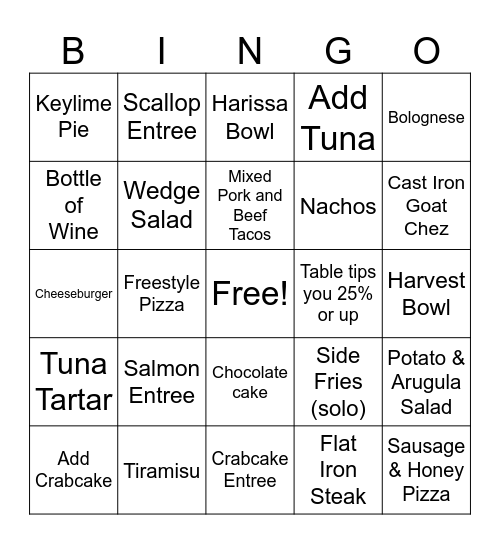 TK BINGO starts @ 5:30 when Layne gets here, write down table number next to item crossed off Bingo Card