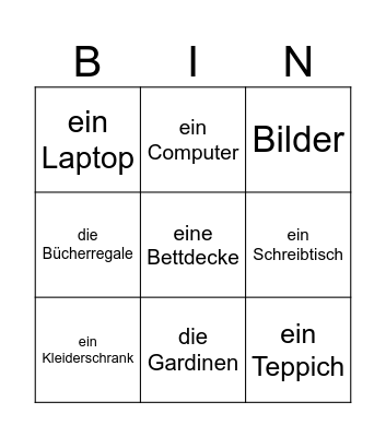 mein Zimmer Bingo Card
