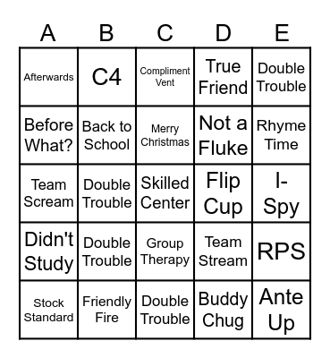Drinking Game Bingo Card