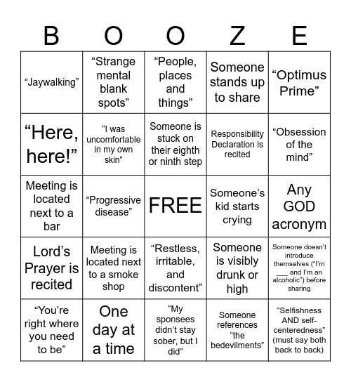 AA Bingo Card