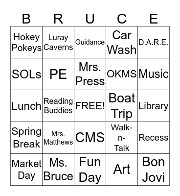 Bruce Bingo Card