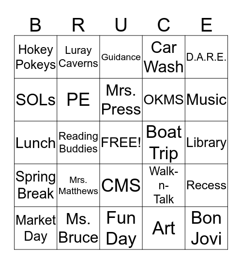 Bruce Bingo Card