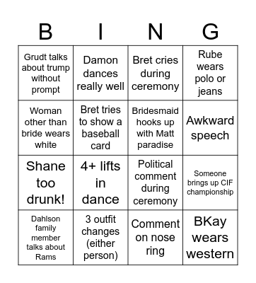 Dahlson Wedding Bingo Card