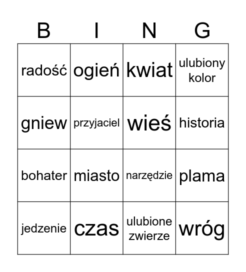 Komiksowe bingo Card