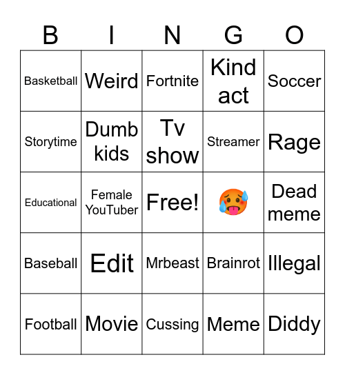 YouTube Shorts Bingo Card