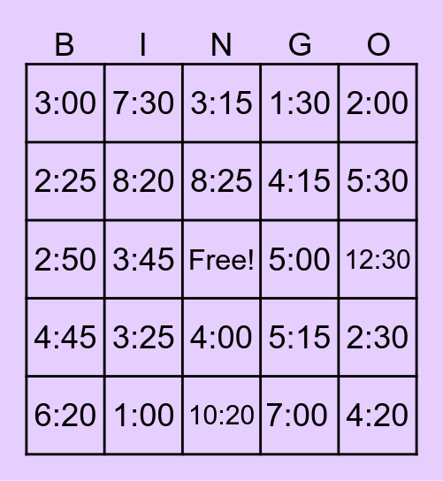 Telling time in Spanish Bingo Card