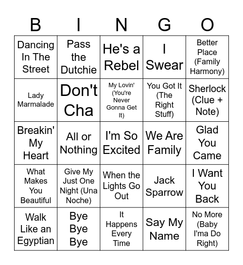 Boy Bands vs Girl Bands Bingo Card