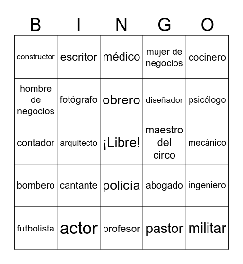 Profesiones Bingo Card