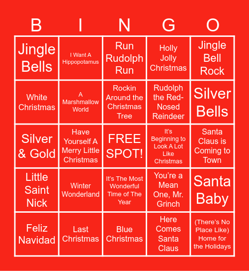 Holiday Music Bingo Card