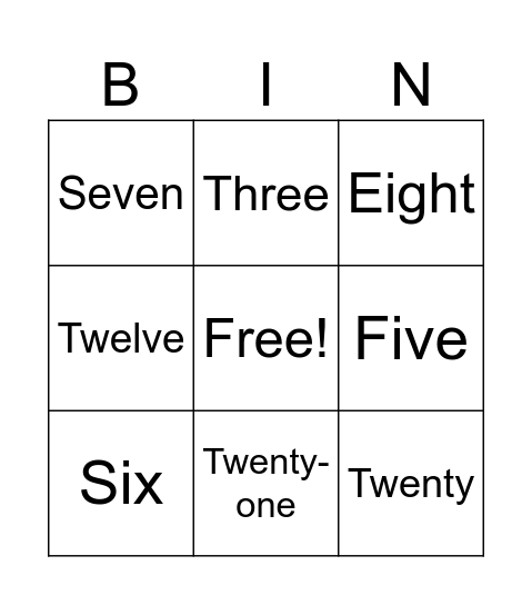 Attendance number Bingo Card