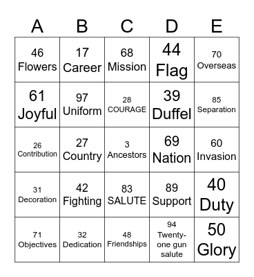 VETERANS DAY 2024 Bingo Card