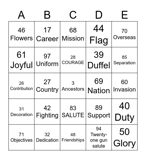 VETERANS DAY 2024 Bingo Card