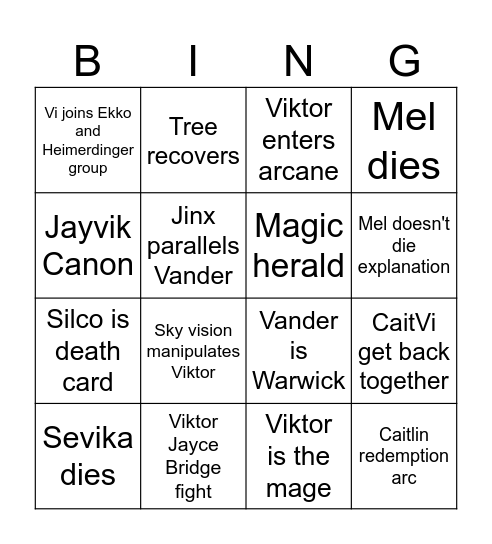 Arcane s2 Bingo Card