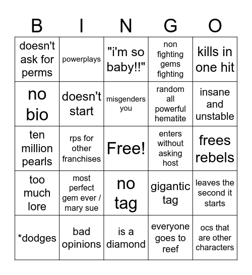 GG player bingo Card