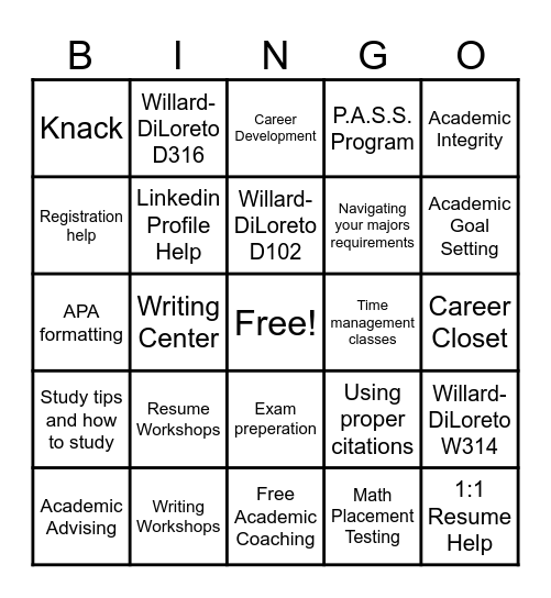 Academic Weapon Bingo Card