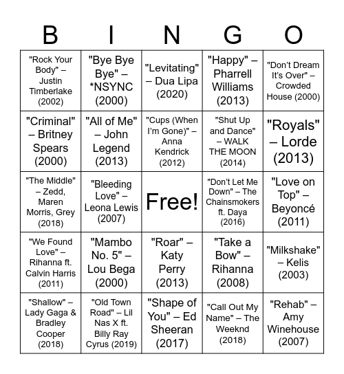 Song Bingo Card
