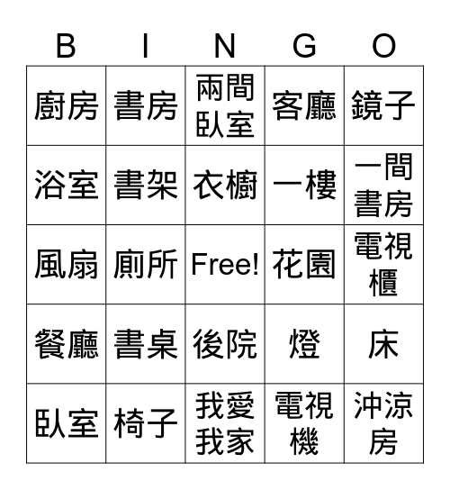 House VOC 1  正體 Bingo Card