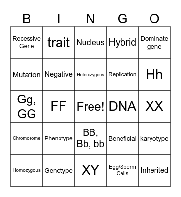 Genetics Bingo Card