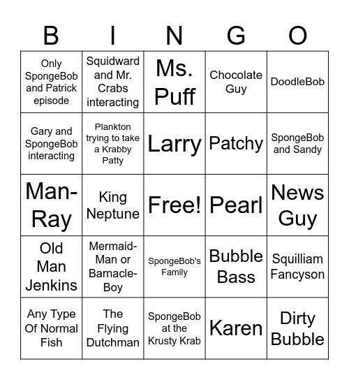 SpongeBob SquarePants Bingo Card