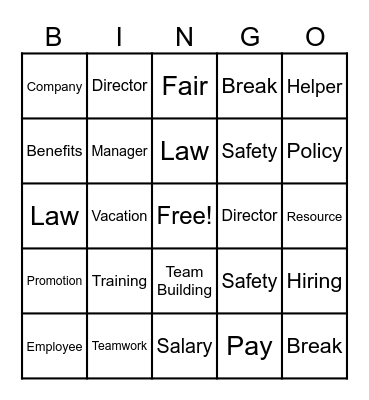 Human Resources Bingo Card