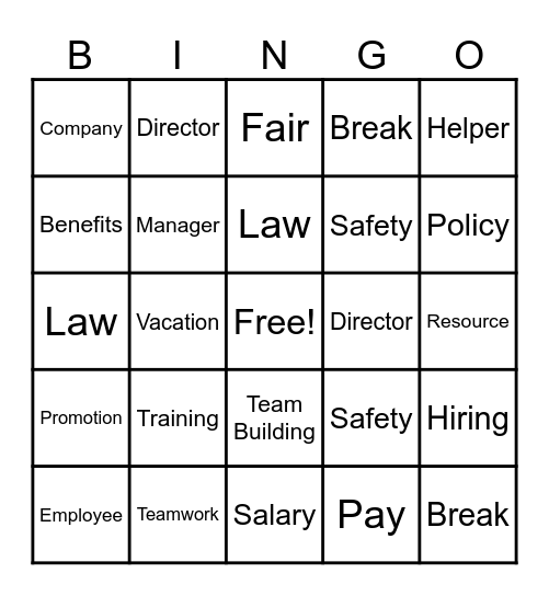 Human Resources Bingo Card