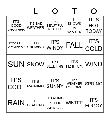 French Seasons and Weather Bingo Card