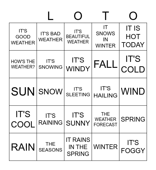 French Seasons and Weather Bingo Card