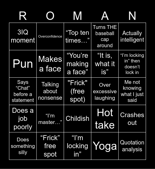 Roman Bingo Card