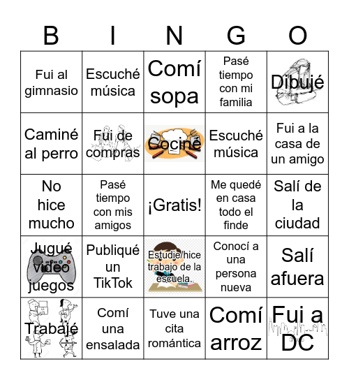 ¿Qué hiciste durante el fin de semana? Bingo Card