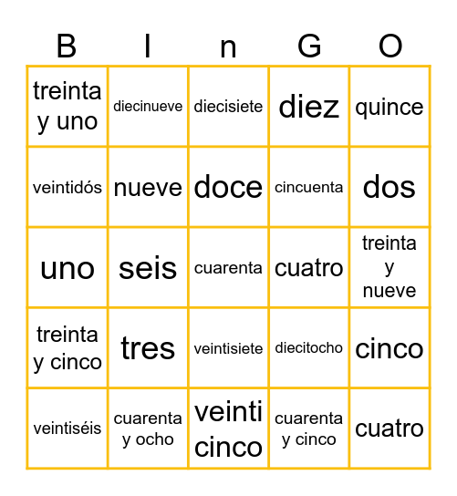 Español Bingo Card