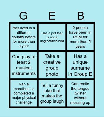 Group E Bingo Card