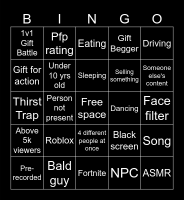 TikTok Live Bingo Card