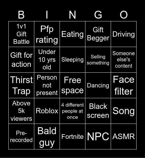 TikTok Live Bingo Card