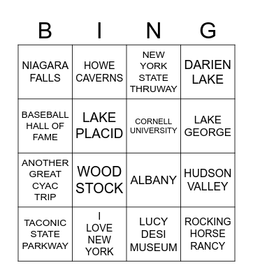 ALL THINGS UPSTATE NEW YORK Bingo Card