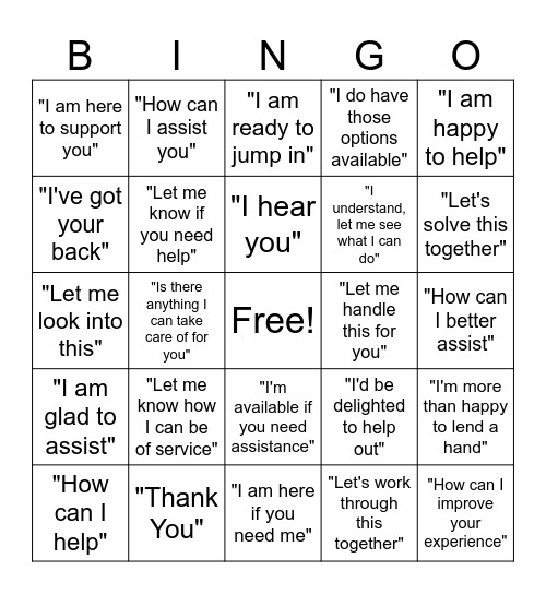 How can I help? Bingo Card