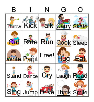 Action Verb Bingo Card