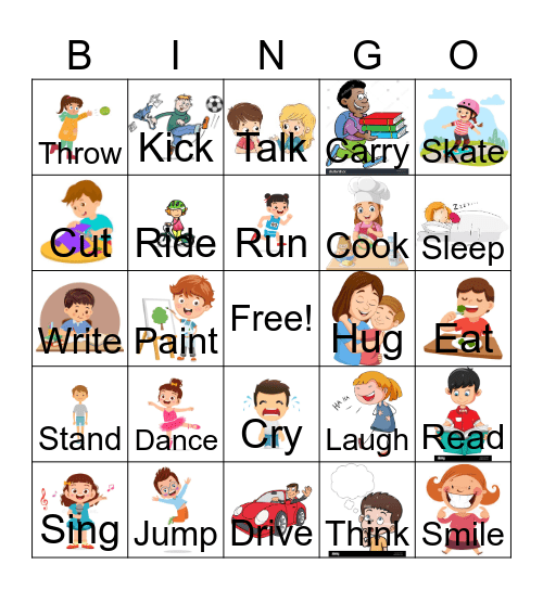 Action Verb Bingo Card