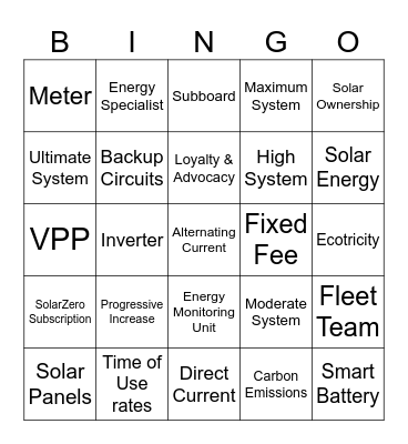 SolarZero Bingo Card