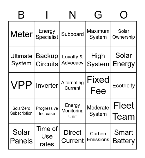 SolarZero Bingo Card