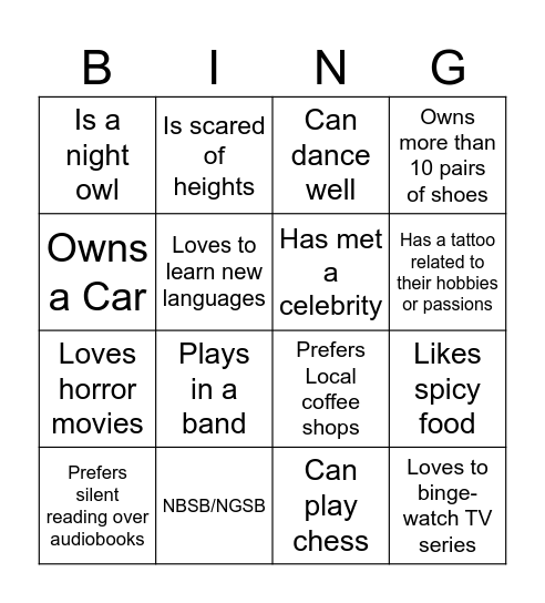 Human Bingo Card