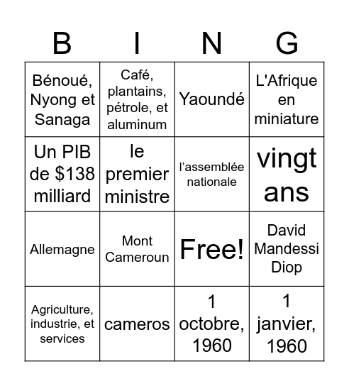 Le Cameroun Bingo Card