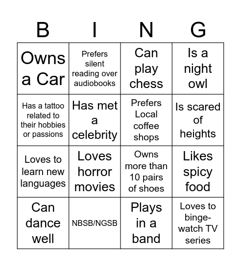 Human Bingo Card