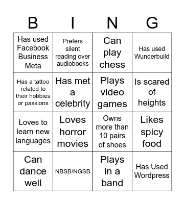Human Bingo Card