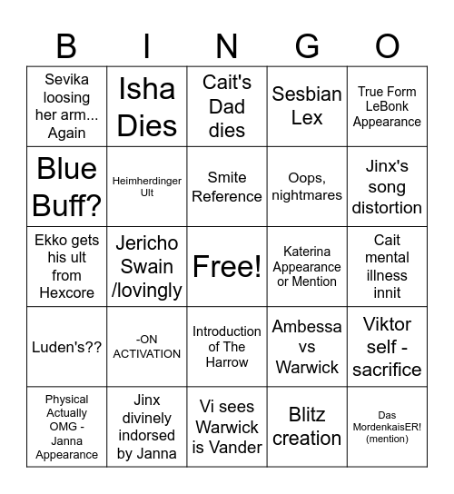 Arcane Bingo Card