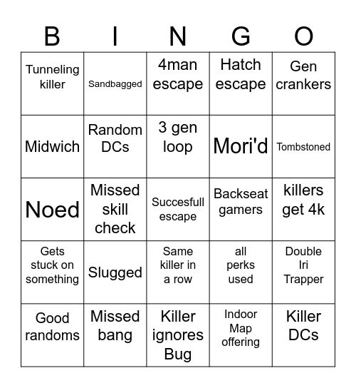 Bug stream Bingo Card