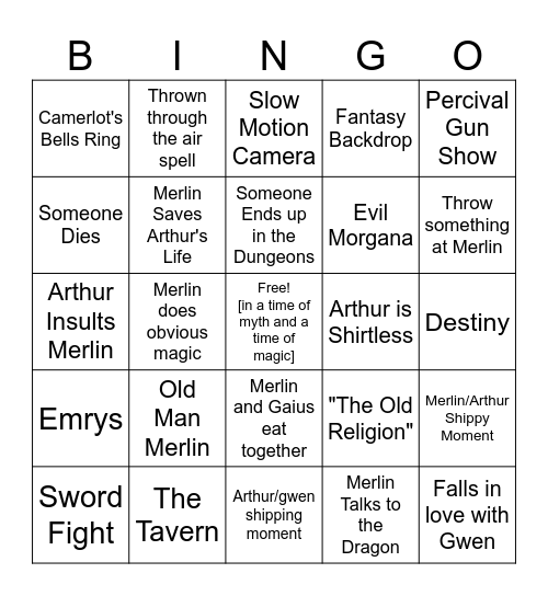 season 5 merlin bingo Card