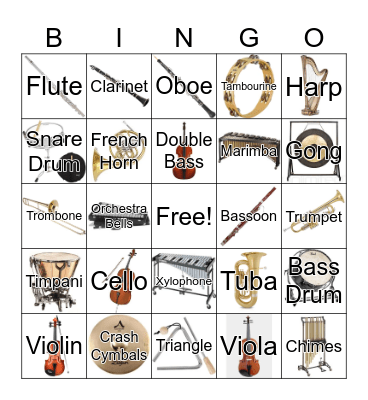 Orchestra Instruments Bingo Card