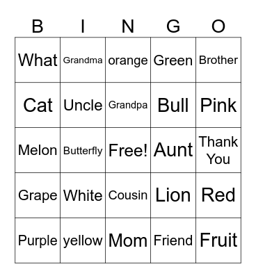 ASL 11/12 Bingo Card