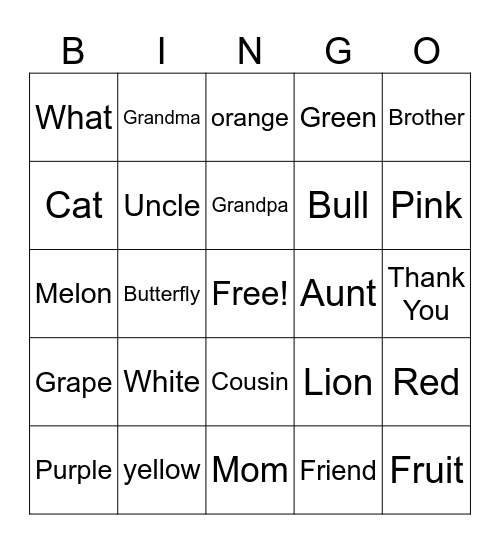 ASL 11/12 Bingo Card