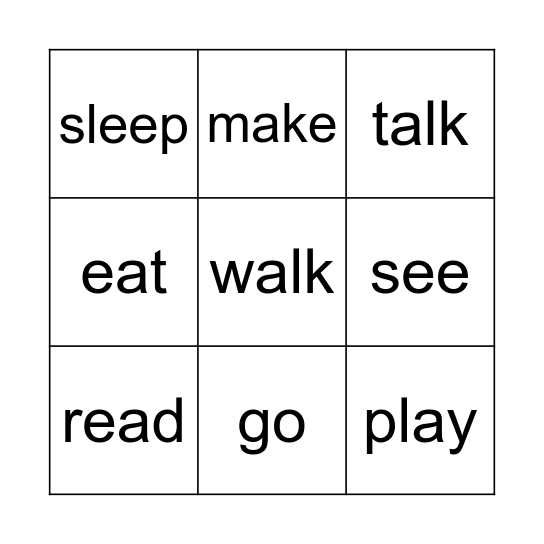 Past Tense Bingo Card